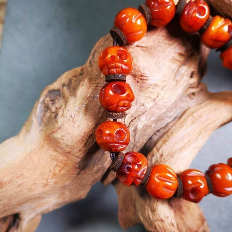 Wrist Mala Bracelet,10mm Skull - Gandhanra-ART