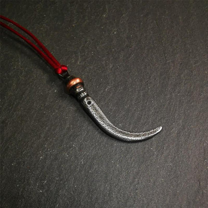 Handmade Tibetan Amulet ,Wolf Tooth Pendant with Leather Cord, 1.77"