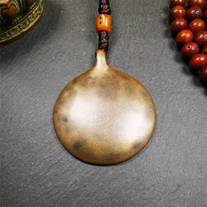 This unique tibetan calendar melong badge was collected from Baiyu Monastery for 30 years. It's a Astrology Protective Amulet Pendant,made of copper. The pattern is Tibetan Budhist Protective Amulet Pendant - SIPAHO(srid pa ho).