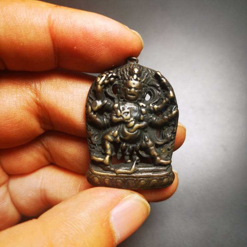 Thokcha Amulet Pendant,Mahakala, Buddhist Protector Deity, Made of Thunder Iron - Gandhanra-ART