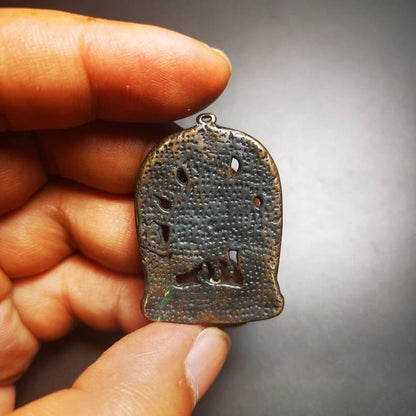 Thokcha Amulet Pendant,Mahakala, Buddhist Protector Deity, Made of Thunder Iron - Gandhanra-ART