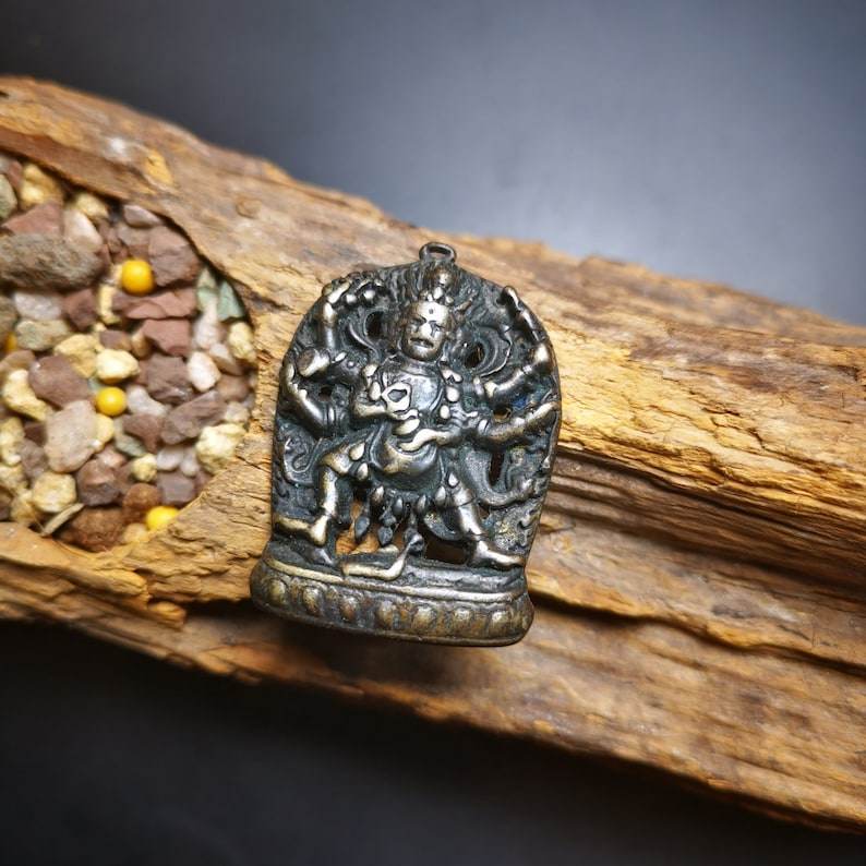 Thokcha Amulet Pendant,Mahakala, Buddhist Protector Deity, Made of Thunder Iron - Gandhanra-ART