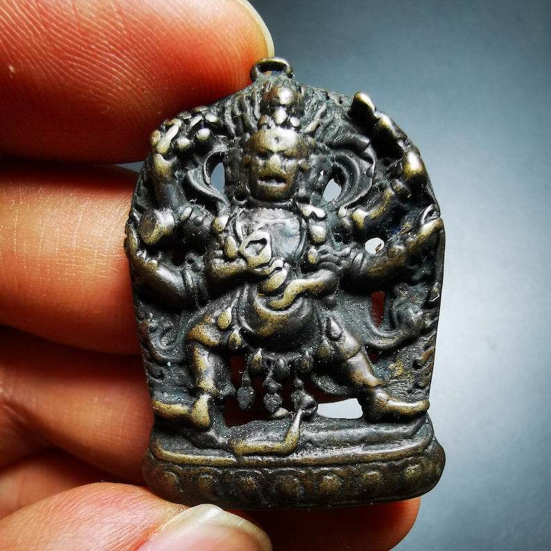 Thokcha Amulet Pendant,Mahakala, Buddhist Protector Deity, Made of Thunder Iron - Gandhanra-ART