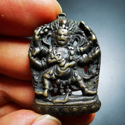 Thokcha Amulet Pendant,Mahakala, Buddhist Protector Deity, Made of Thunder Iron - Gandhanra-ART