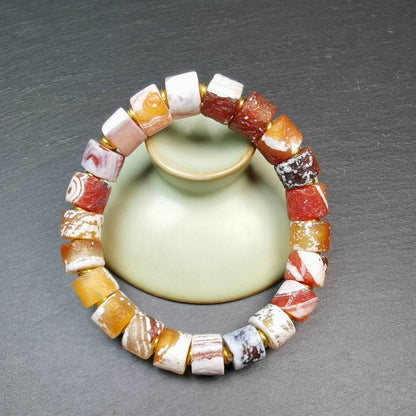 Sugar Agate Beads Wrist Mala, Unique 11mm Cylinder Carnelian Bracelet - Gandhanra-ART