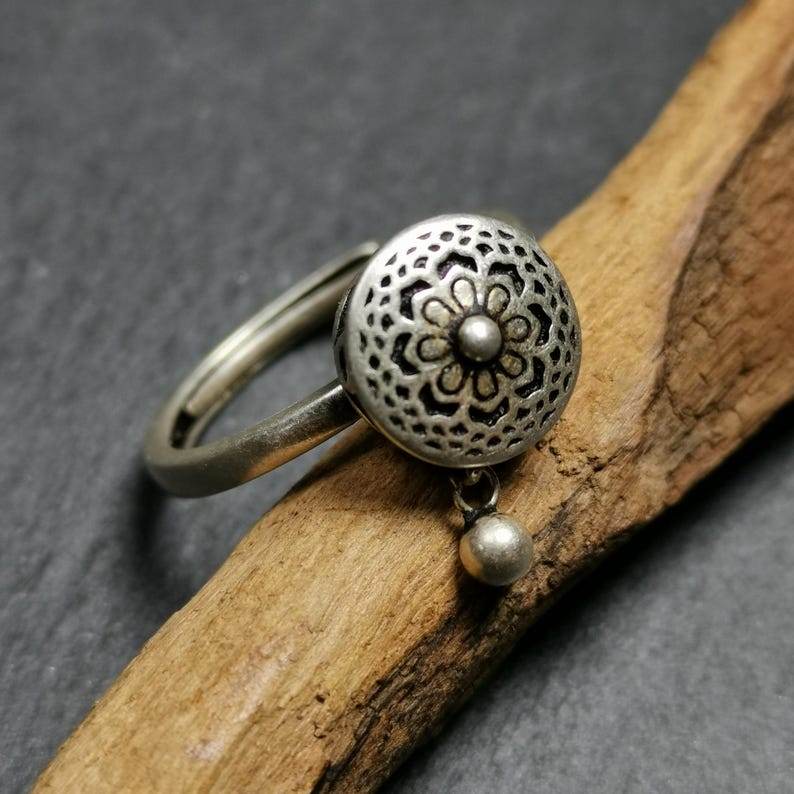 Silver Prayer Wheel Ring - Gandhanra-ART