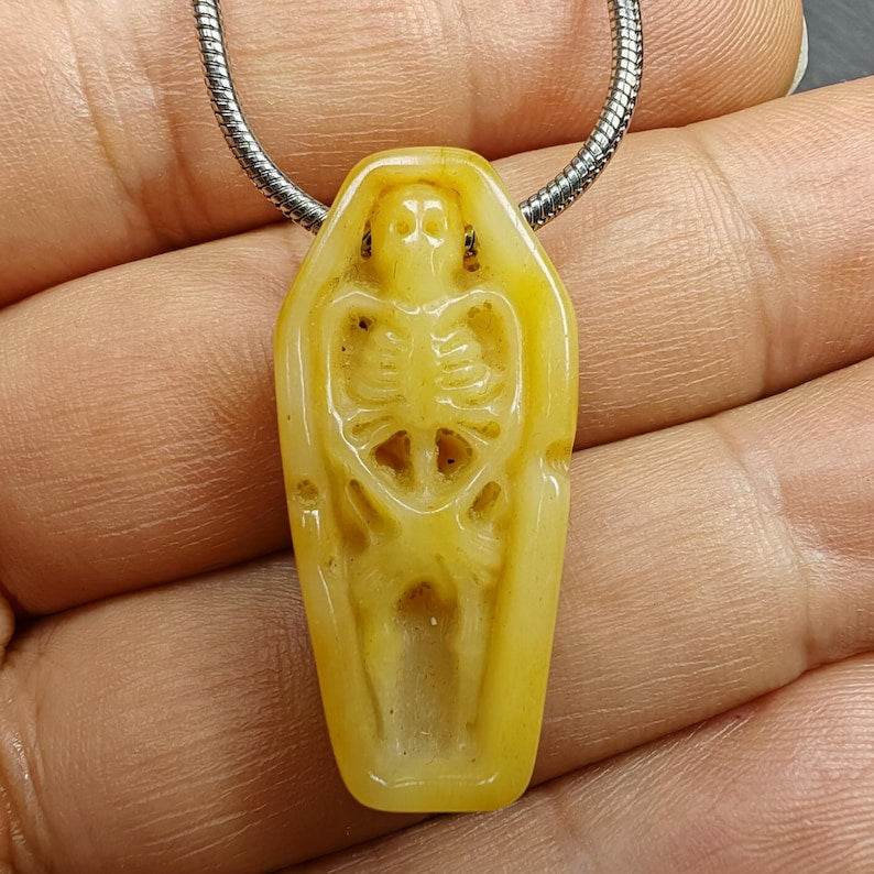Yak Bone Carved Skeleton Pendant,32mm × 15mm - Gandhanra-ART