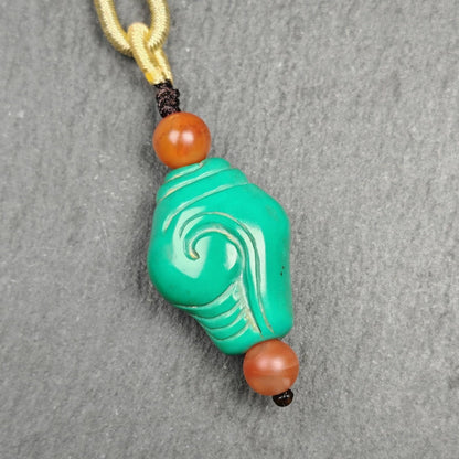 Shankha Amulet,Hand Carved Turquoise Conch Shell Pendant,25×20mm Gandhanra-ART