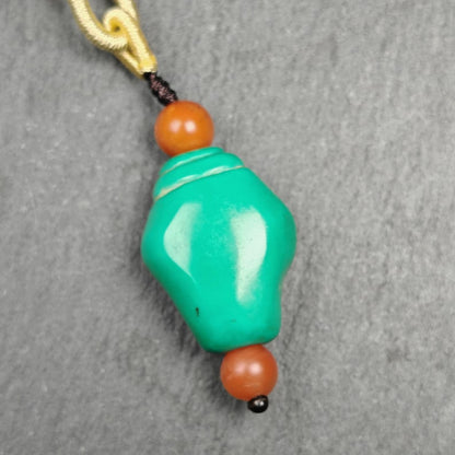 Shankha Amulet,Hand Carved Turquoise Conch Shell Pendant,25×20mm Gandhanra-ART