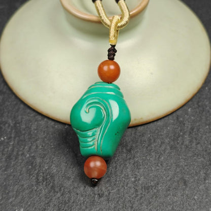 Shankha Amulet,Hand Carved Turquoise Conch Shell Pendant,25×20mm Gandhanra-ART