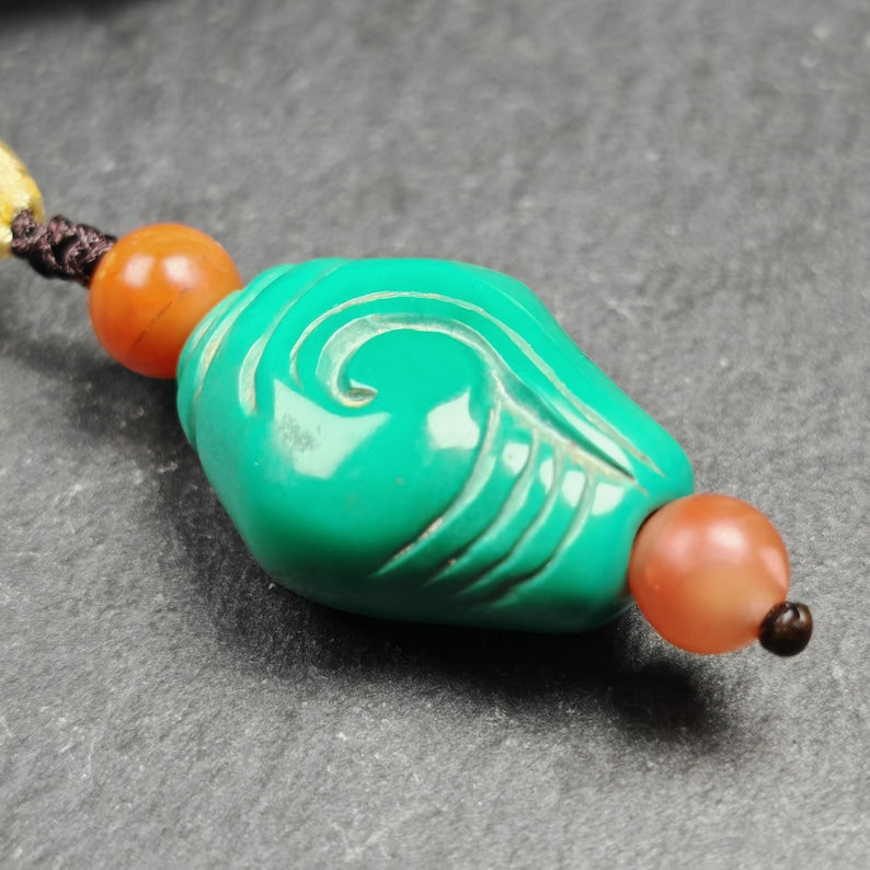 Shankha Amulet,Hand Carved Turquoise Conch Shell Pendant,25×20mm Gandhanra-ART