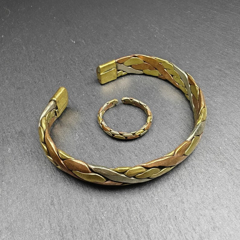 Tibetan Jewelry, Cuff Bracelet + Ring,Made of Bronze,Copper,Brass Gandhanra-ART