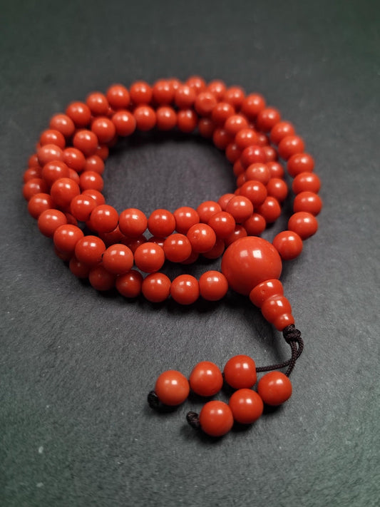 8mm Red Bamboo Coral Necklace Mala - 41cm stretched Gandhanra-ART