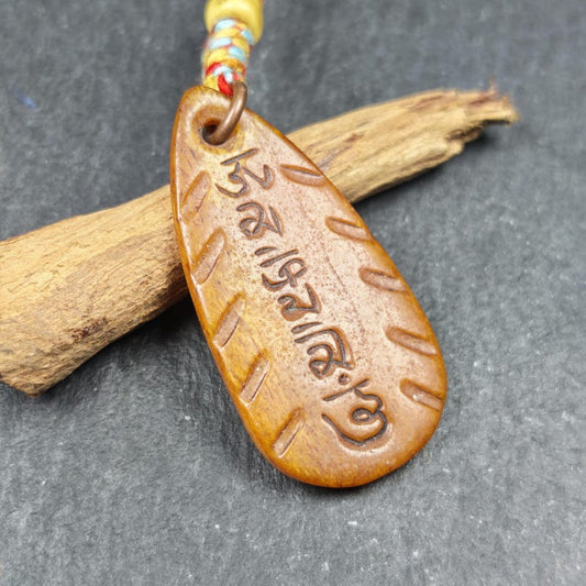 Amulet,Yak Bone Carved OM Mani Padme Hum Mantra,Tibetan Letter Gandhanra-ART