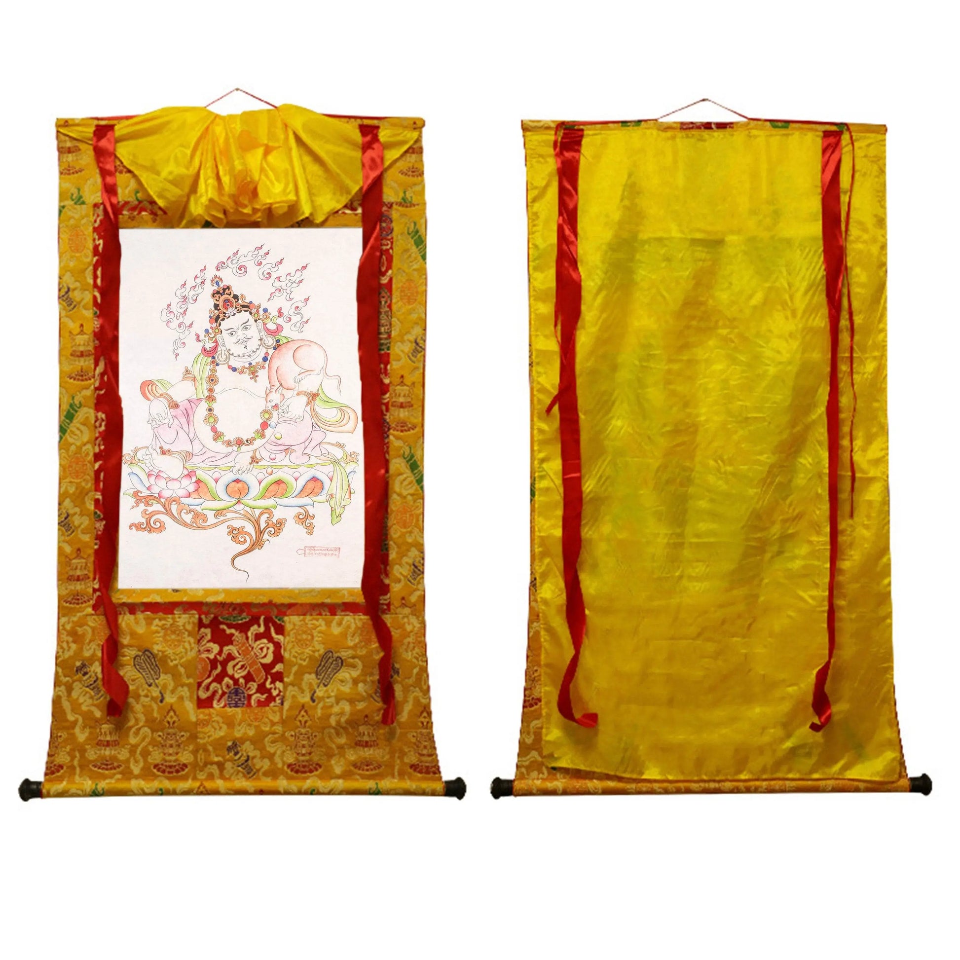 Dzambhala,Yelllow Jambhala,Woodblock Thangka Art - Gandhanra-ART