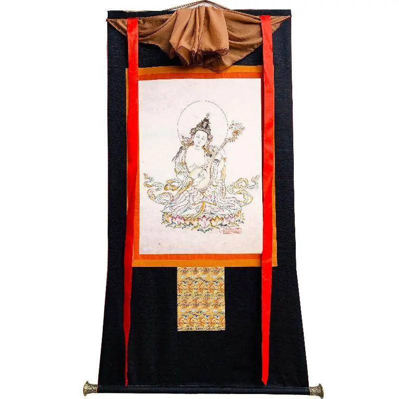 Saraswati,Sharada,Woodblock Thangka Art - Gandhanra-ART