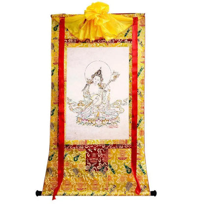 Saraswati,Sharada,Woodblock Thangka Art - Gandhanra-ART