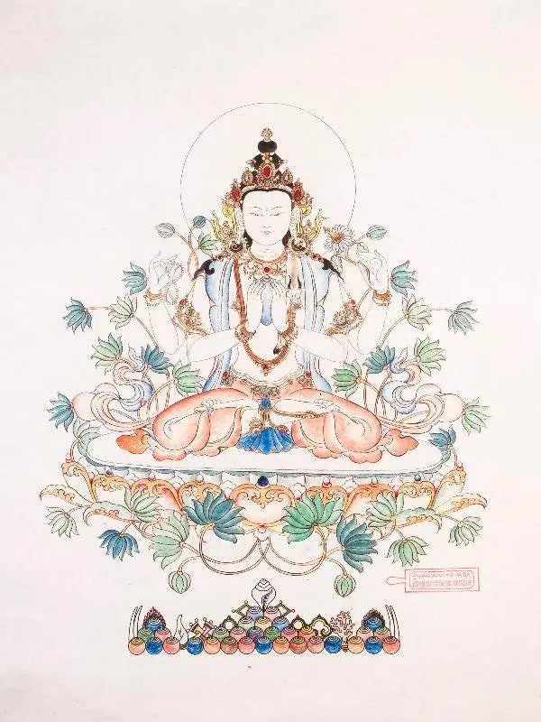 Chenrezig Woodblock Thangka Art - Gandhanra-ART