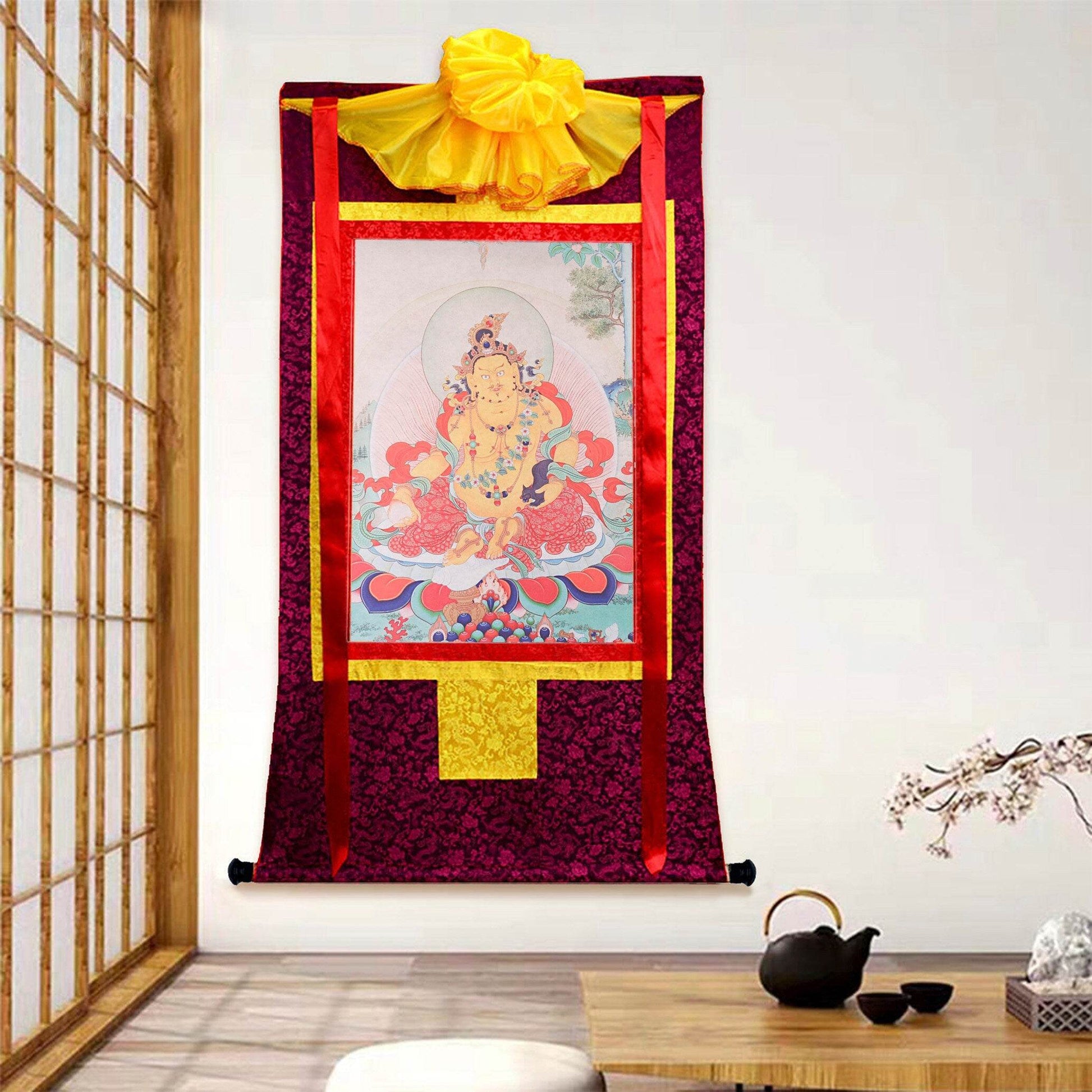Yellow Jambhala ,Woodblock Thangka Art - Gandhanra-ART