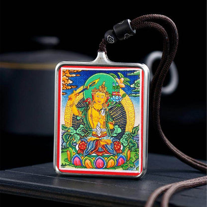 Gandhanra Handpainted Locket Thangka Amulet,Manjusri,Wisdom Buddha,Packed in Gau Shrine Box - Gandhanra-ART