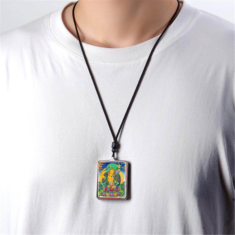 Gandhanra Handpainted Locket Thangka Amulet,Manjusri,Wisdom Buddha,Packed in Gau Shrine Box - Gandhanra-ART