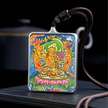 Gandhanra Handpainted Locket Thangka Amulet,Manjusri,Wisdom Buddha,Packed in Gau Shrine Box - Gandhanra-ART