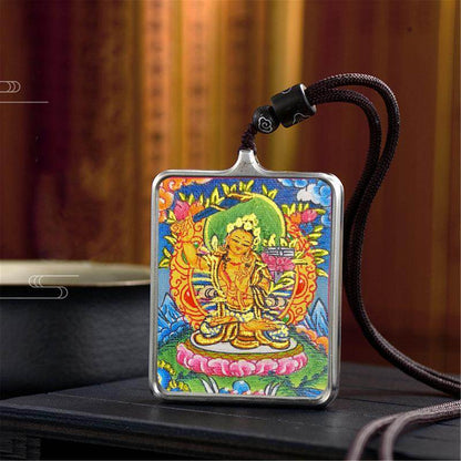 Gandhanra Handpainted Locket Thangka Amulet,Manjusri,Wisdom Buddha,Packed in Gau Shrine Box - Gandhanra-ART