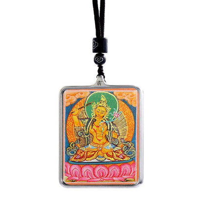 Gandhanra Handpainted Locket Thangka Amulet,Manjusri,Wisdom Buddha,Packed in Gau Shrine Box - Gandhanra-ART
