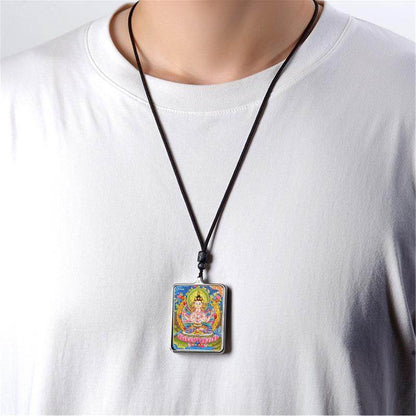 Gandhanra Handpainted Locket Thangka Amulet,Chenrezig,Avalokitesvara,Padmapani,Packed in Gau Shrine Box - Gandhanra-ART