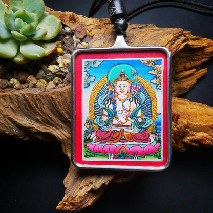 Gandhanra Handpainted Locket Thangka Amulet,Manjusri,Wisdom Buddha,Packed in Gau Shrine Box - Gandhanra-ART