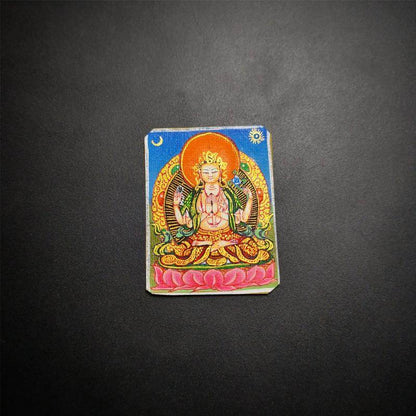 Gandhanra Handpainted Locket Thangka Amulet,Chenrezig,Avalokitesvara,Padmapani,Packed in Gau Shrine Box - Gandhanra-ART