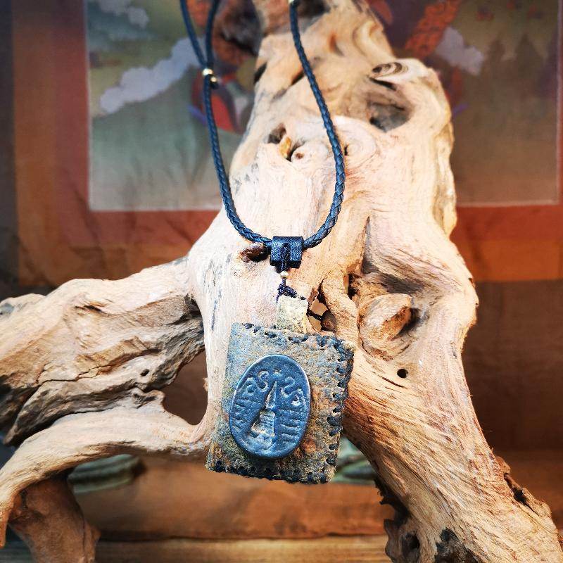 Gandhanra Antique Amulet Pendant,Stupa / Pagoda Tsa Tsa Mold on leather Sachet - Gandhanra-ART